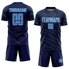 Laden Sie das Bild in den Galerie-Viewer, Custom Navy Powder Blue-White Slant Lines Sports Sublimation Soccer Uniform Jersey