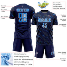 Laden Sie das Bild in den Galerie-Viewer, Custom Navy Powder Blue-White Slant Lines Sports Sublimation Soccer Uniform Jersey