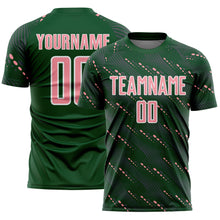 Laden Sie das Bild in den Galerie-Viewer, Custom Green Medium Pink-White Slant Lines Sports Sublimation Soccer Uniform Jersey