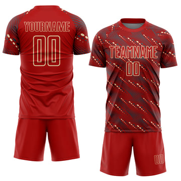 Custom Red Cream Slant Lines Sports Sublimation Soccer Uniform Jersey