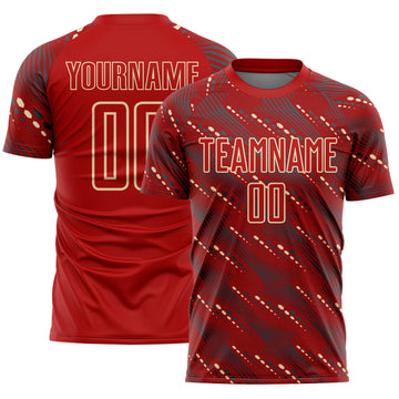 Custom Red Cream Slant Lines Sports Sublimation Soccer Uniform Jersey