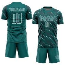 Load image into Gallery viewer, Custom Teal White Slant Lines Sports Sublimation Soccer Uniform Jersey