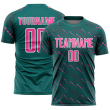 Load image into Gallery viewer, Custom Teal Pink-White Slant Lines Sports Sublimation Soccer Uniform Jersey