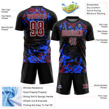 Load image into Gallery viewer, Custom Black Crimson Royal-White Fluid Art Splash Sublimation Soccer Uniform Jersey
