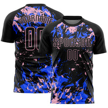 Laden Sie das Bild in den Galerie-Viewer, Custom Black Light Pink-Royal Fluid Art Splash Sublimation Soccer Uniform Jersey