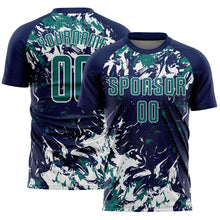 Load image into Gallery viewer, Custom Navy Teal-White Fluid Art Splash Sublimation Soccer Uniform Jersey