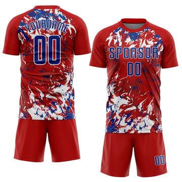 Custom Red Royal-White Fluid Art Splash Sublimation Soccer Uniform Jersey
