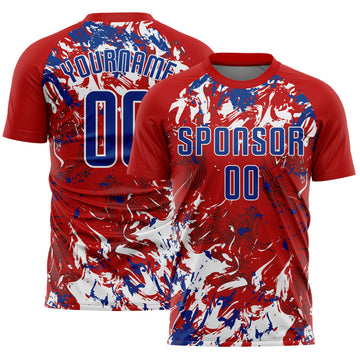 Custom Red Royal-White Fluid Art Splash Sublimation Soccer Uniform Jersey