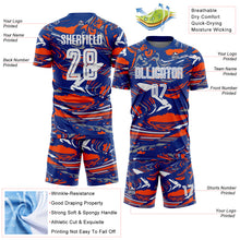 Laden Sie das Bild in den Galerie-Viewer, Custom Figure White Royal-Orange Fluid Art Splash Sublimation Soccer Uniform Jersey