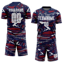 Charger l'image dans la galerie, Custom Figure White Navy-Crimson Fluid Art Splash Sublimation Soccer Uniform Jersey