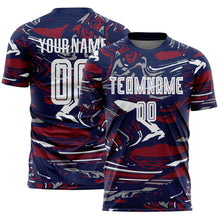 Charger l'image dans la galerie, Custom Figure White Navy-Crimson Fluid Art Splash Sublimation Soccer Uniform Jersey