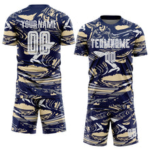 Charger l'image dans la galerie, Custom Figure White Navy-Cream Fluid Art Splash Sublimation Soccer Uniform Jersey