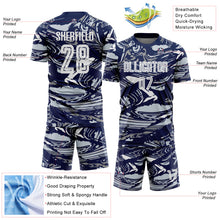 Charger l'image dans la galerie, Custom Figure White Navy-Silver Fluid Art Splash Sublimation Soccer Uniform Jersey