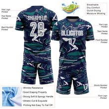 Charger l'image dans la galerie, Custom Figure White Navy-Teal Fluid Art Splash Sublimation Soccer Uniform Jersey