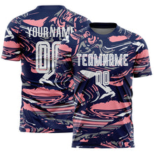 Charger l'image dans la galerie, Custom Figure White Navy-Medium Pink Fluid Art Splash Sublimation Soccer Uniform Jersey