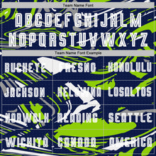 Charger l'image dans la galerie, Custom Figure White Navy-Neon Green Fluid Art Splash Sublimation Soccer Uniform Jersey