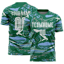 Charger l'image dans la galerie, Custom Figure White Kelly Green-Light Blue Fluid Art Splash Sublimation Soccer Uniform Jersey