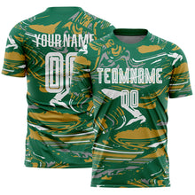 Charger l'image dans la galerie, Custom Figure White Kelly Green-Old Gold Fluid Art Splash Sublimation Soccer Uniform Jersey