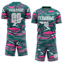Charger l'image dans la galerie, Custom Figure White Teal-Pink Fluid Art Splash Sublimation Soccer Uniform Jersey