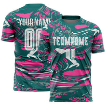 Charger l'image dans la galerie, Custom Figure White Teal-Pink Fluid Art Splash Sublimation Soccer Uniform Jersey