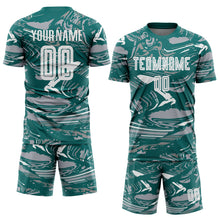 Charger l'image dans la galerie, Custom Figure White Teal-Gray Fluid Art Splash Sublimation Soccer Uniform Jersey