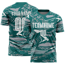 Charger l'image dans la galerie, Custom Figure White Teal-Gray Fluid Art Splash Sublimation Soccer Uniform Jersey