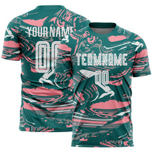 Charger l'image dans la galerie, Custom Figure White Teal-Medium Pink Fluid Art Splash Sublimation Soccer Uniform Jersey