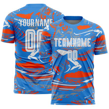 Charger l'image dans la galerie, Custom Figure White Powder Blue-Orange Fluid Art Splash Sublimation Soccer Uniform Jersey