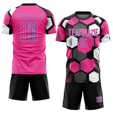 Load image into Gallery viewer, Custom Black Pink Light Blue-White Geometric Shape Sublimation Soccer Uniform Jersey