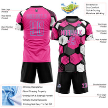 Load image into Gallery viewer, Custom Black Pink Light Blue-White Geometric Shape Sublimation Soccer Uniform Jersey