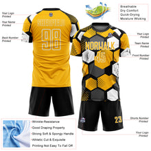 Load image into Gallery viewer, Custom Black Gold-White Geometric Shape Sublimation Soccer Uniform Jersey