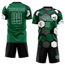 Load image into Gallery viewer, Custom Black Kelly Green-White Geometric Shape Sublimation Soccer Uniform Jersey