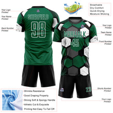 Load image into Gallery viewer, Custom Black Kelly Green-White Geometric Shape Sublimation Soccer Uniform Jersey