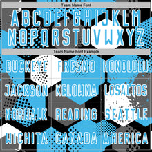 Load image into Gallery viewer, Custom Black Sky Blue-White Geometric Shape Sublimation Soccer Uniform Jersey
