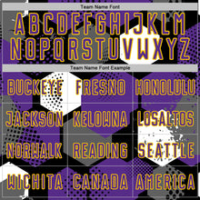 Load image into Gallery viewer, Custom Black Purple White-Yellow Geometric Shape Sublimation Soccer Uniform Jersey