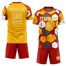 Load image into Gallery viewer, Custom Red Gold-White Geometric Shape Sublimation Soccer Uniform Jersey