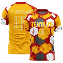 Load image into Gallery viewer, Custom Red Gold-White Geometric Shape Sublimation Soccer Uniform Jersey