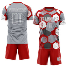 Load image into Gallery viewer, Custom Red Gray-White Geometric Shape Sublimation Soccer Uniform Jersey