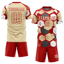 Load image into Gallery viewer, Custom Red Cream-White Geometric Shape Sublimation Soccer Uniform Jersey