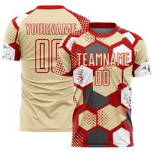 Load image into Gallery viewer, Custom Red Cream-White Geometric Shape Sublimation Soccer Uniform Jersey