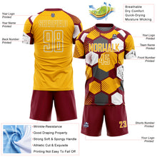 Load image into Gallery viewer, Custom Crimson Gold-White Geometric Shape Sublimation Soccer Uniform Jersey