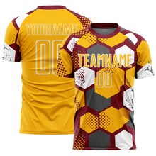 Load image into Gallery viewer, Custom Crimson Gold-White Geometric Shape Sublimation Soccer Uniform Jersey