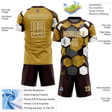 Загрузить изображение в средство просмотра галереи, Custom Brown Old Gold-White Geometric Shape Sublimation Soccer Uniform Jersey