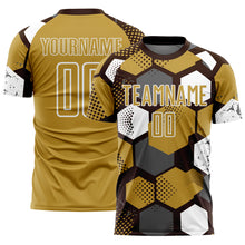 Загрузить изображение в средство просмотра галереи, Custom Brown Old Gold-White Geometric Shape Sublimation Soccer Uniform Jersey