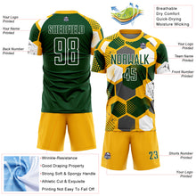 Load image into Gallery viewer, Custom Gold Green-White Geometric Shape Sublimation Soccer Uniform Jersey