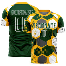 Load image into Gallery viewer, Custom Gold Green-White Geometric Shape Sublimation Soccer Uniform Jersey