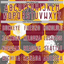 Load image into Gallery viewer, Custom Gold Crimson-White Geometric Shape Sublimation Soccer Uniform Jersey