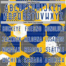 Load image into Gallery viewer, Custom Gold Royal-White Geometric Shape Sublimation Soccer Uniform Jersey