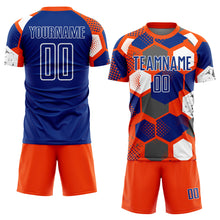 Charger l'image dans la galerie, Custom Orange Royal-White Geometric Shape Sublimation Soccer Uniform Jersey