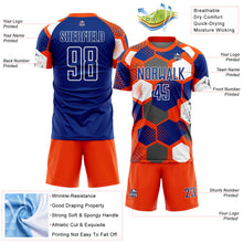 Charger l'image dans la galerie, Custom Orange Royal-White Geometric Shape Sublimation Soccer Uniform Jersey